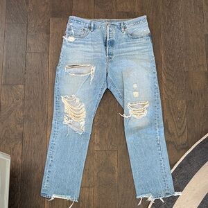 Levi's Light Blue Distressed Straight Leg Jeans